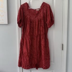 Knox Rose Floral tie waist embroidered Midi Dress printed red pinkSize L